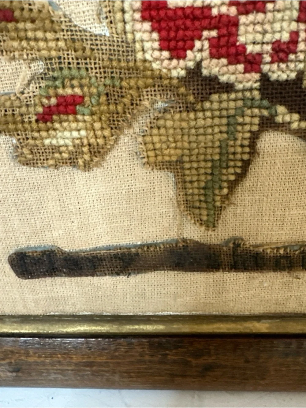 ANTIQUE PRE 1900 FRAMED NEEDLEPOINT